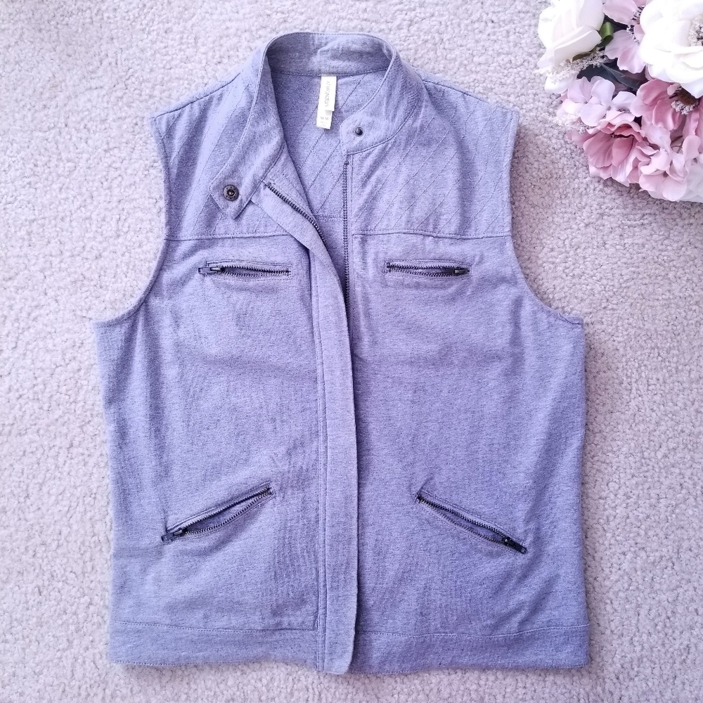 Y2k Light Grey Winter Zip Up Pocket Vest